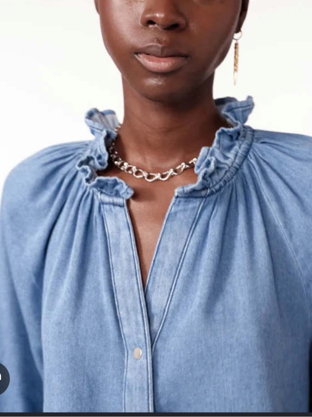ba&sh Light Blue Denim Button-Front Top - Picture 3 of 4